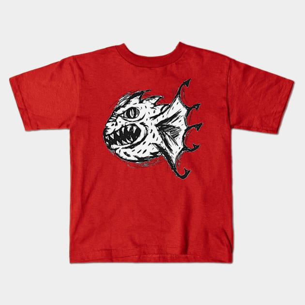 Weird Round Ball Hand Drawn Vector Graphic Dragon Design Kids T-Shirt by LuckDragonGifts